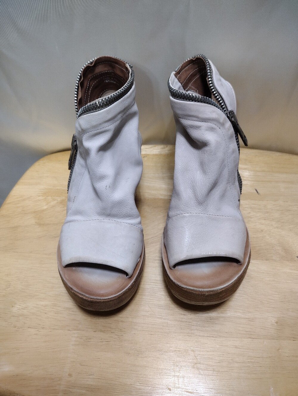 A.S.98 Naylor Beige Leather Platform Wedge Sandals Boho Size 38 US 7.5-8